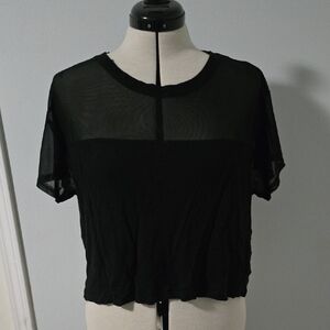 H&M Black Sheer-Panel Short Sleeve Crop Top